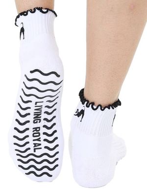 Bottom Grip Ankle Socks w/ Ruffles Downward Dog White