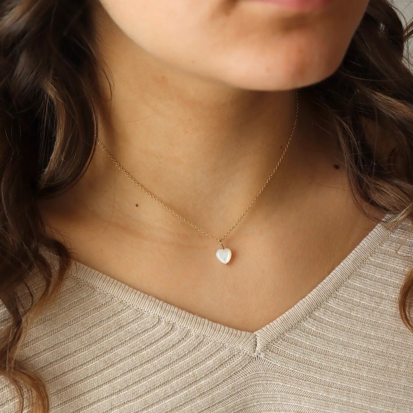 Mother of Pearl Heart Charm Necklace