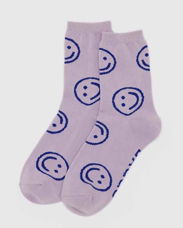 Baggu Crew Socks Dusty Pink Happy
