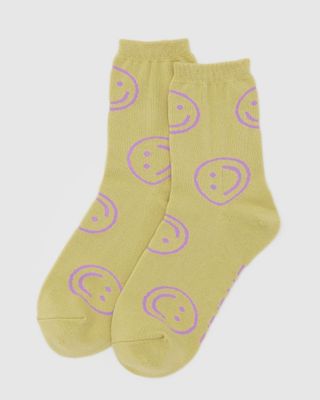 Baggu Crew Socks Straw Happy