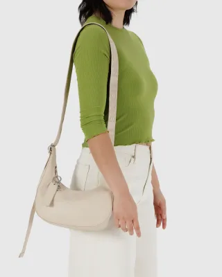 Baggu Small Recycled Leather Crescent Bag Stone