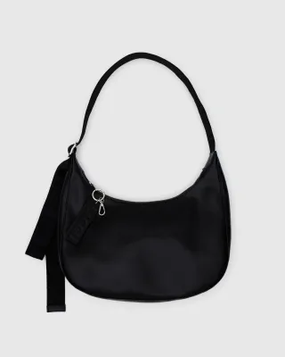 Baggu Medium Recycled Leather Crescent Bag Black