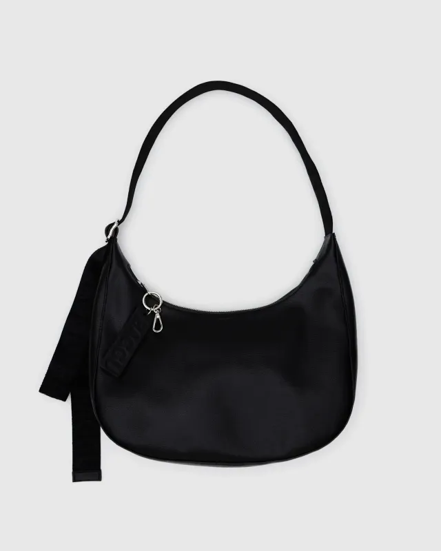Baggu Medium Recycled Leather Crescent Bag Black