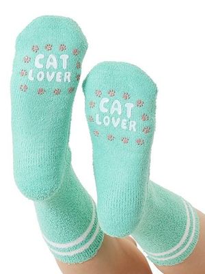 Living Royal Fuzzy Crew Socks &quot;Cat Lover&quot;