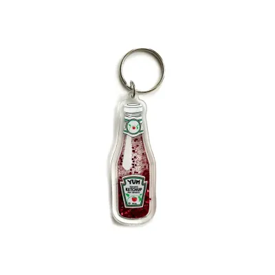 Ketchup Liquid Glitter Sparkle Shaker Acrylic Keychain