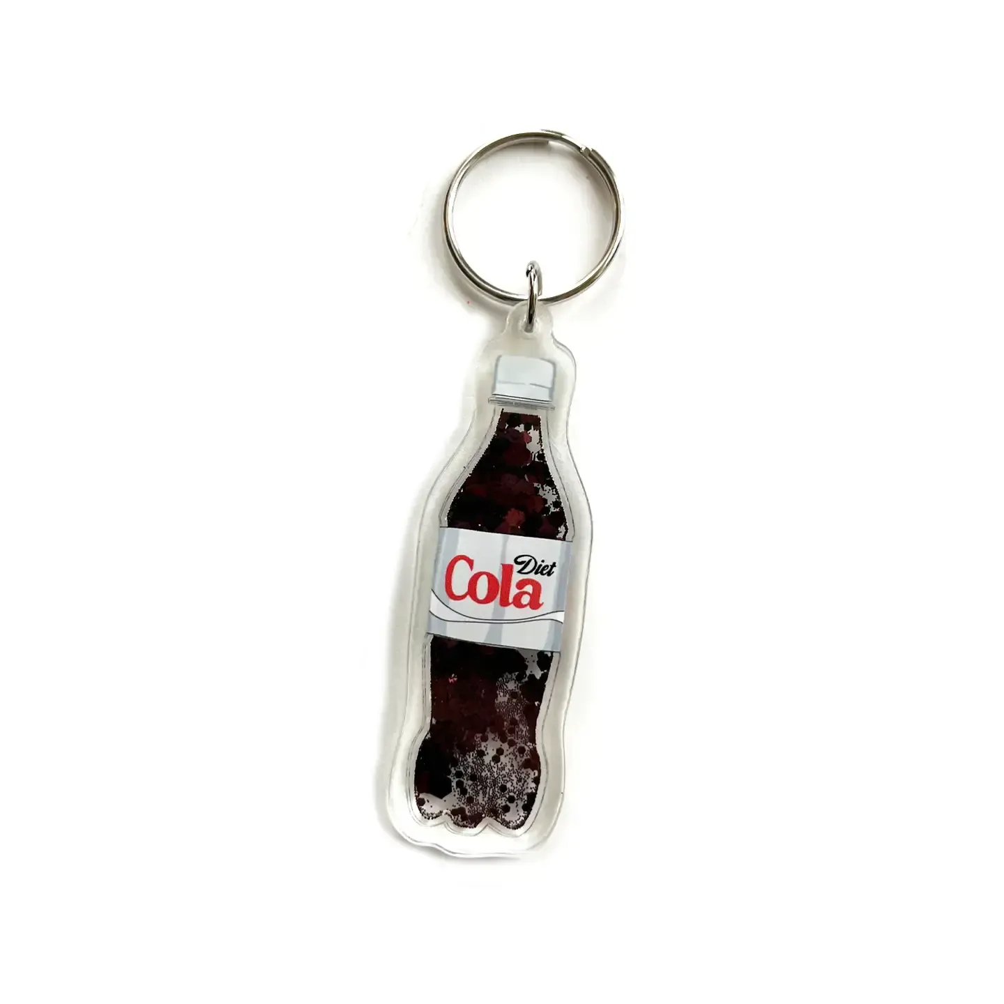 Diet Coke Cola Liquid Glitter Sparkle Acrylic Keychain