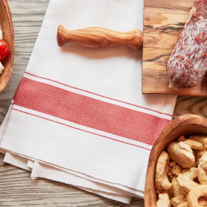 Classic Italian Kitchen Towel - Herringbone Red