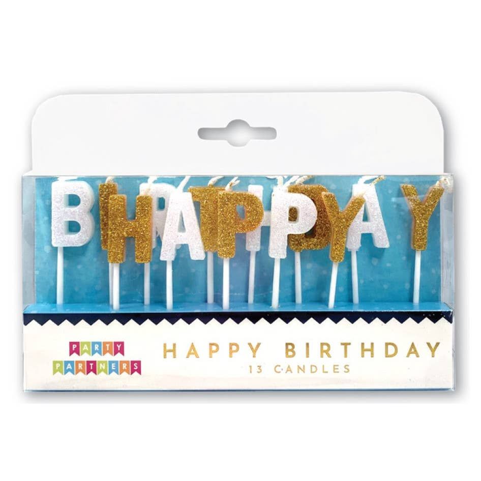 Party Partners Happy Birthday Gold &amp; White Glitter