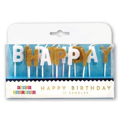 Party Partners Happy Birthday Gold &amp; White Glitter