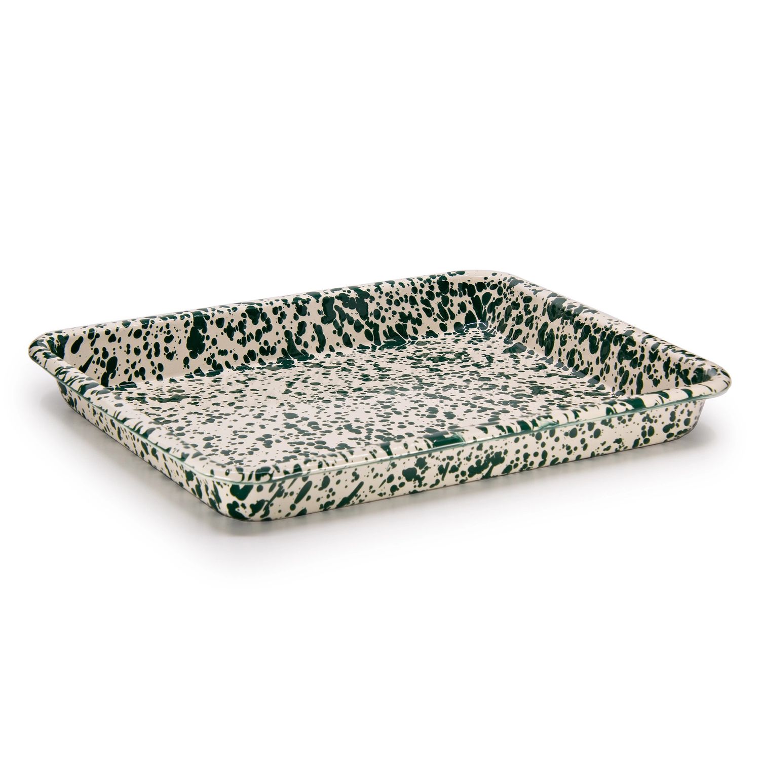 Splatter Small Rectangle Tray Green and Cream