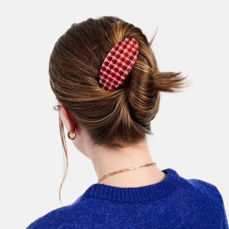 Chunks Oval Barrette in Red Plaid