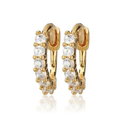 Gold White Half Round Stone Huggies
