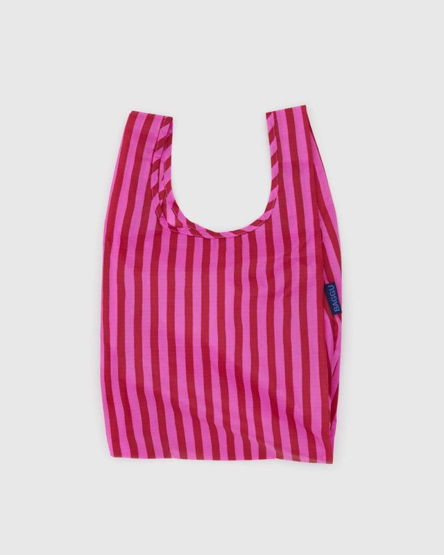 Baggu Reusable Bag Baby Pink &amp; Red Painted Stripe