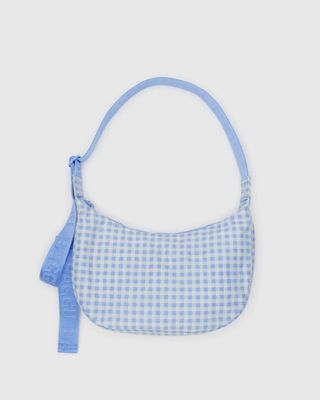 Baggu Medium 47&quot; Nylon Crescent Bag Light Blue Gingham