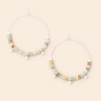 Stone Disc Hoop Earring Amazonite/Silver