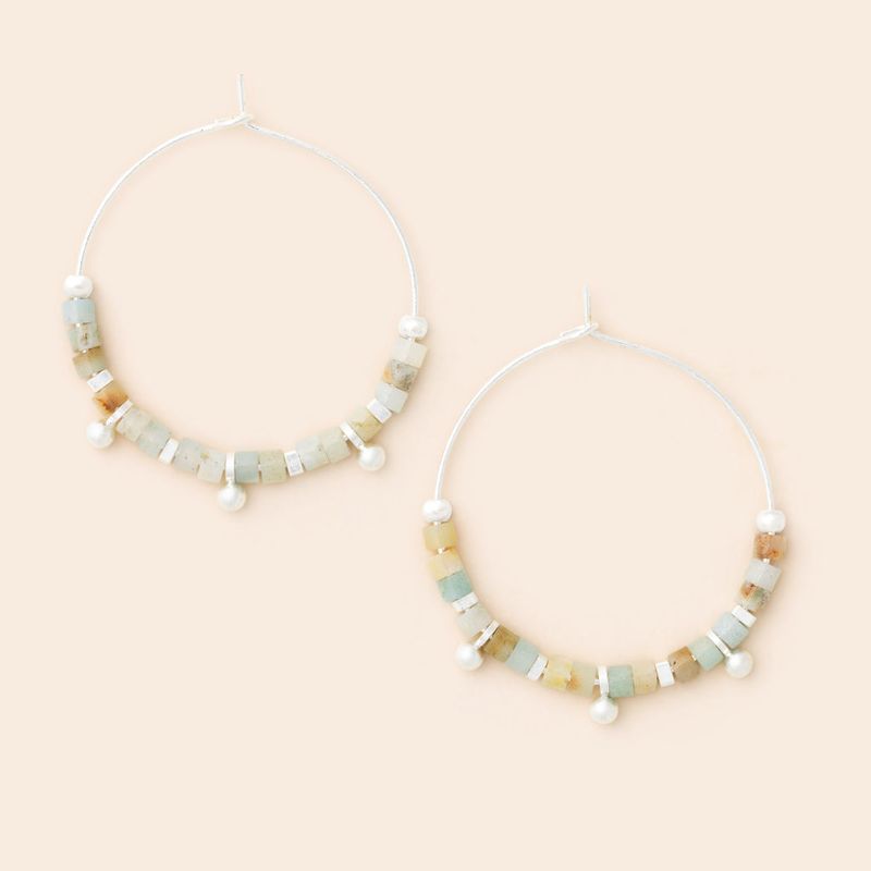 Stone Disc Hoop Earring Amazonite/Silver