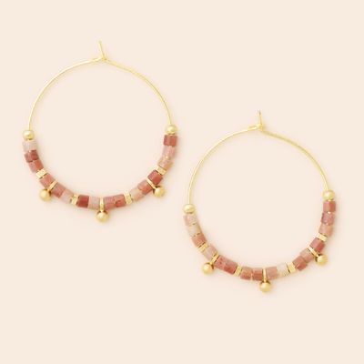 Stone Disc Hoop Earring Rhodonite/Gold