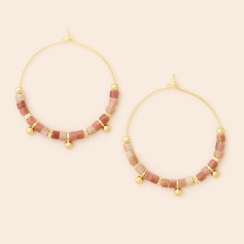 Stone Disc Hoop Earring Rhodonite/Gold