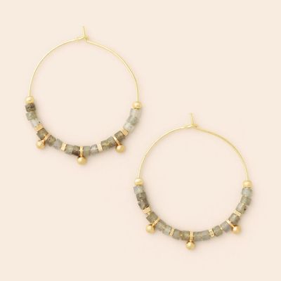 Stone Disc Hoop Earring Labradorite/Gold
