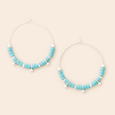 Stone Disc Hoop Earring Turquoise/Silver