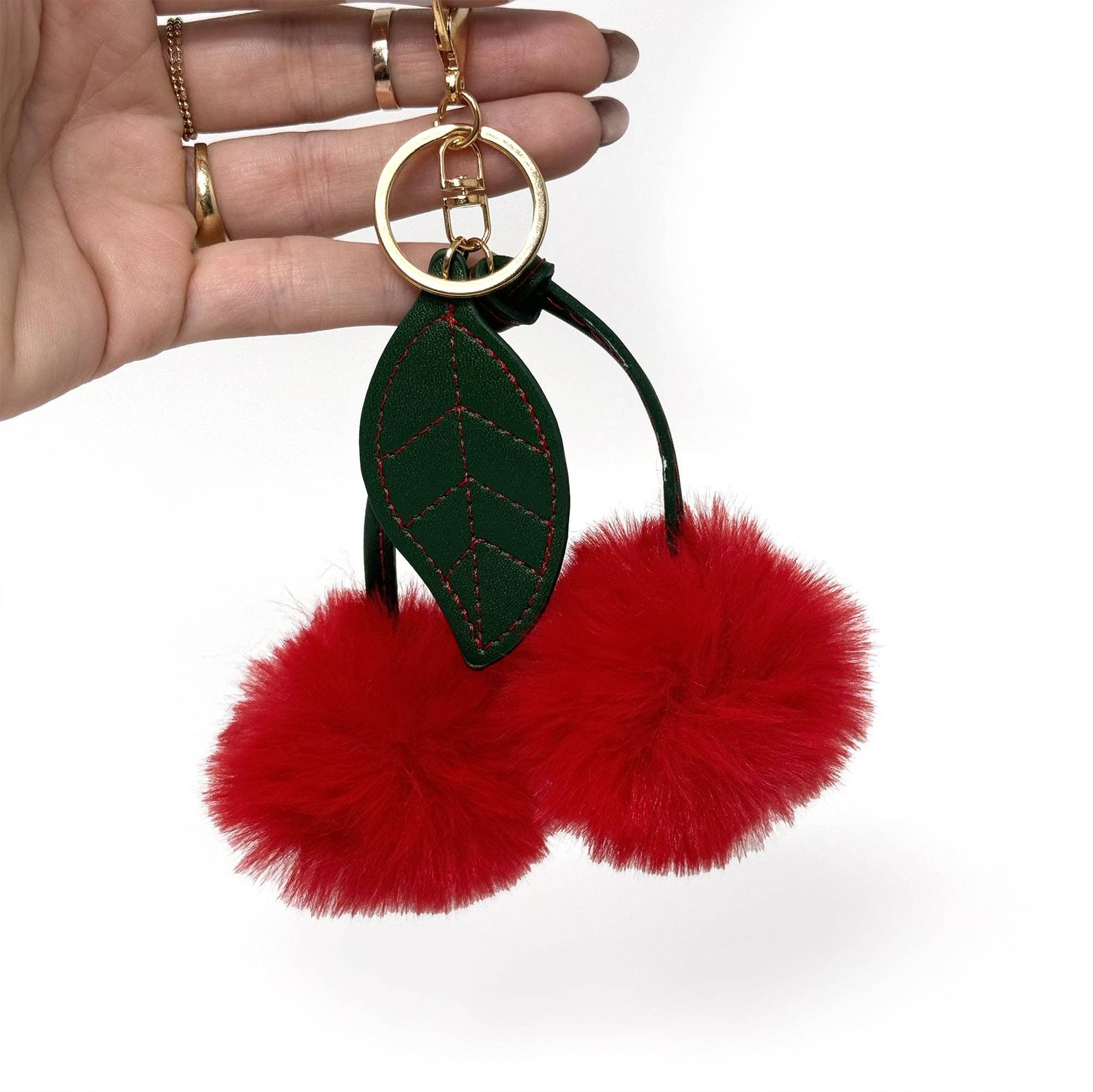 Rainbow Unicorn Cherries Pom-Pom Bag Charm Red