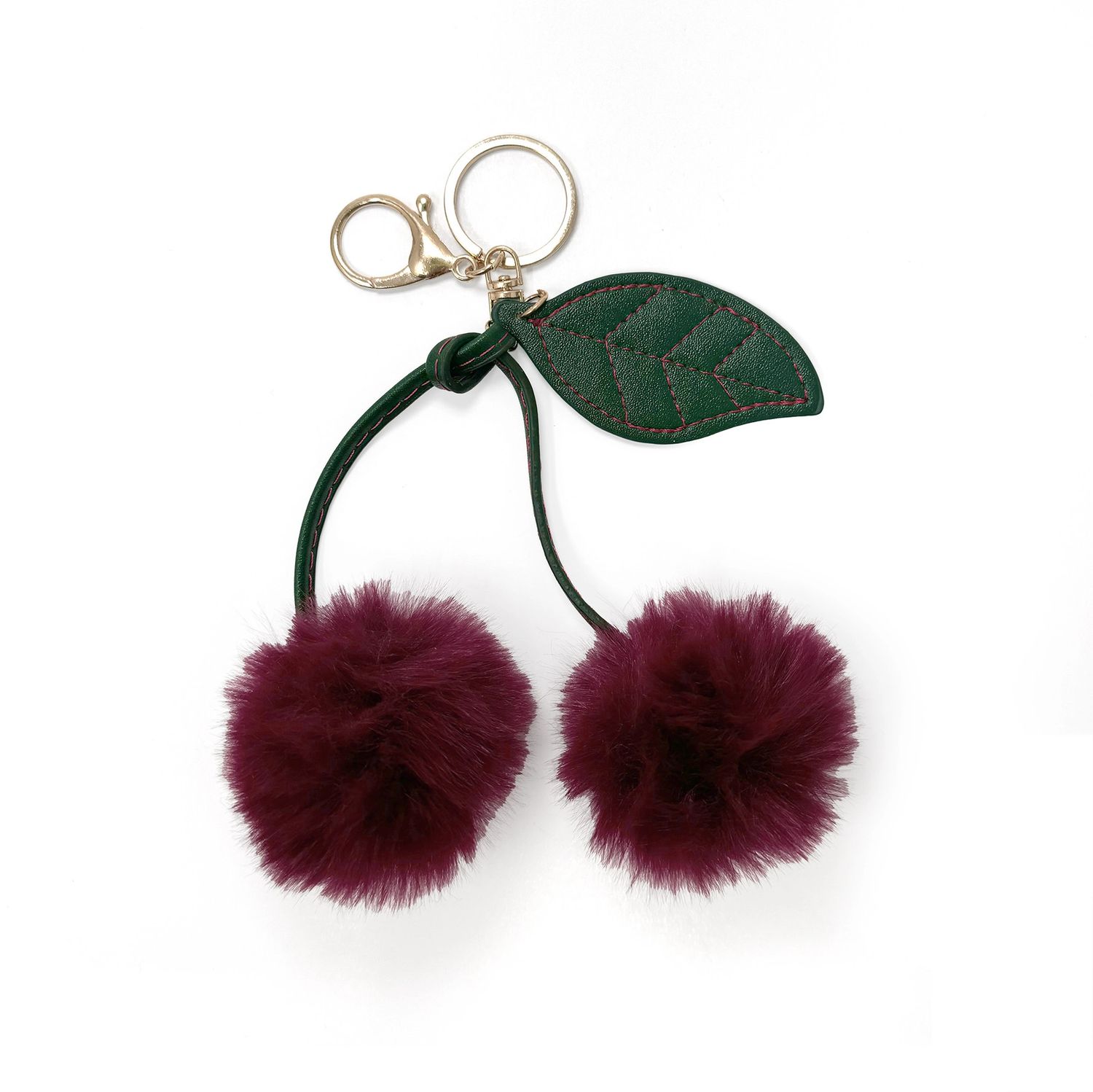 Rainbow Unicorn Cherries Pom-Pom Bag Charm Maroon