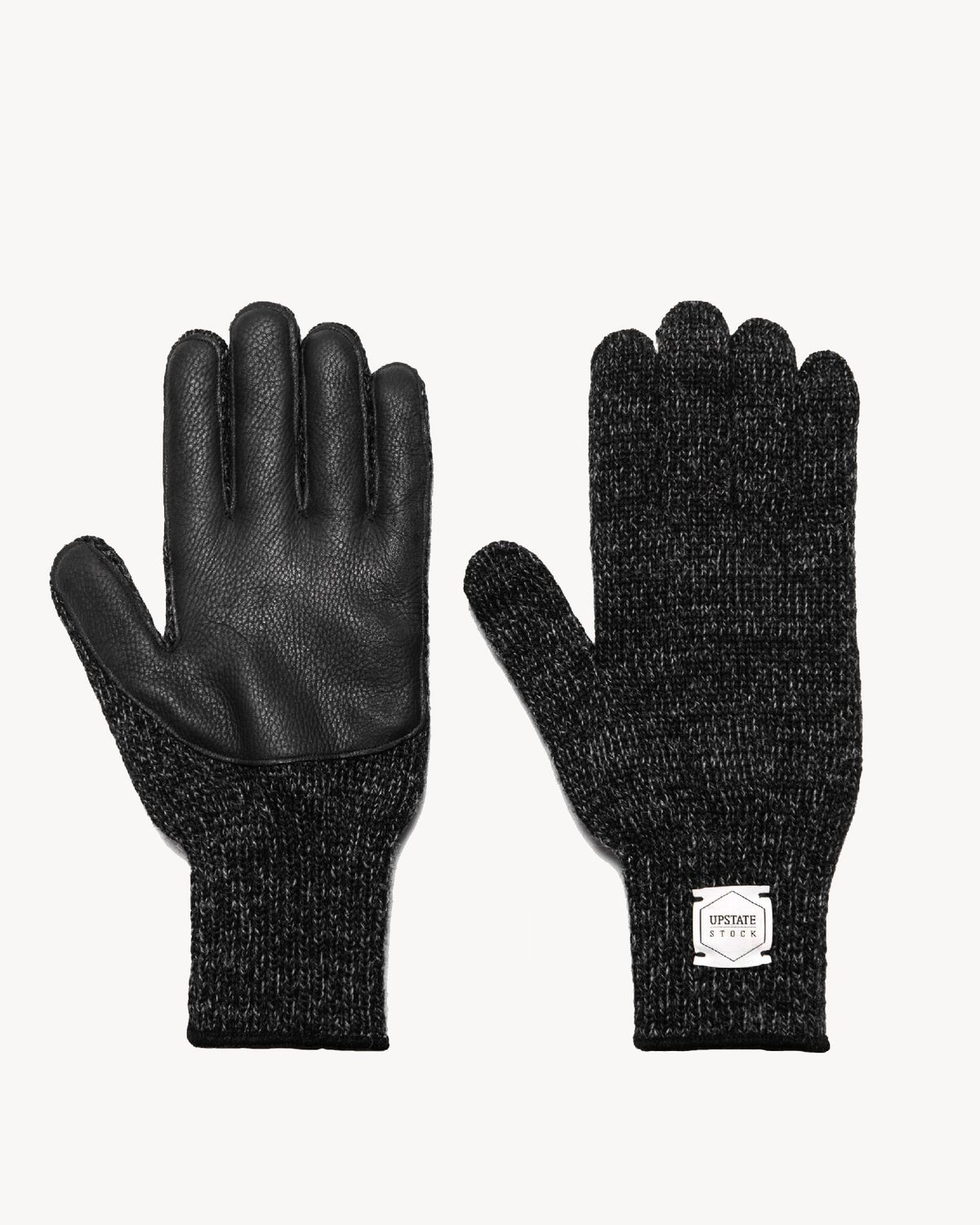 Upstate Stock Wool Full Finger Gloves Black/Black Deerskin, Size: Small