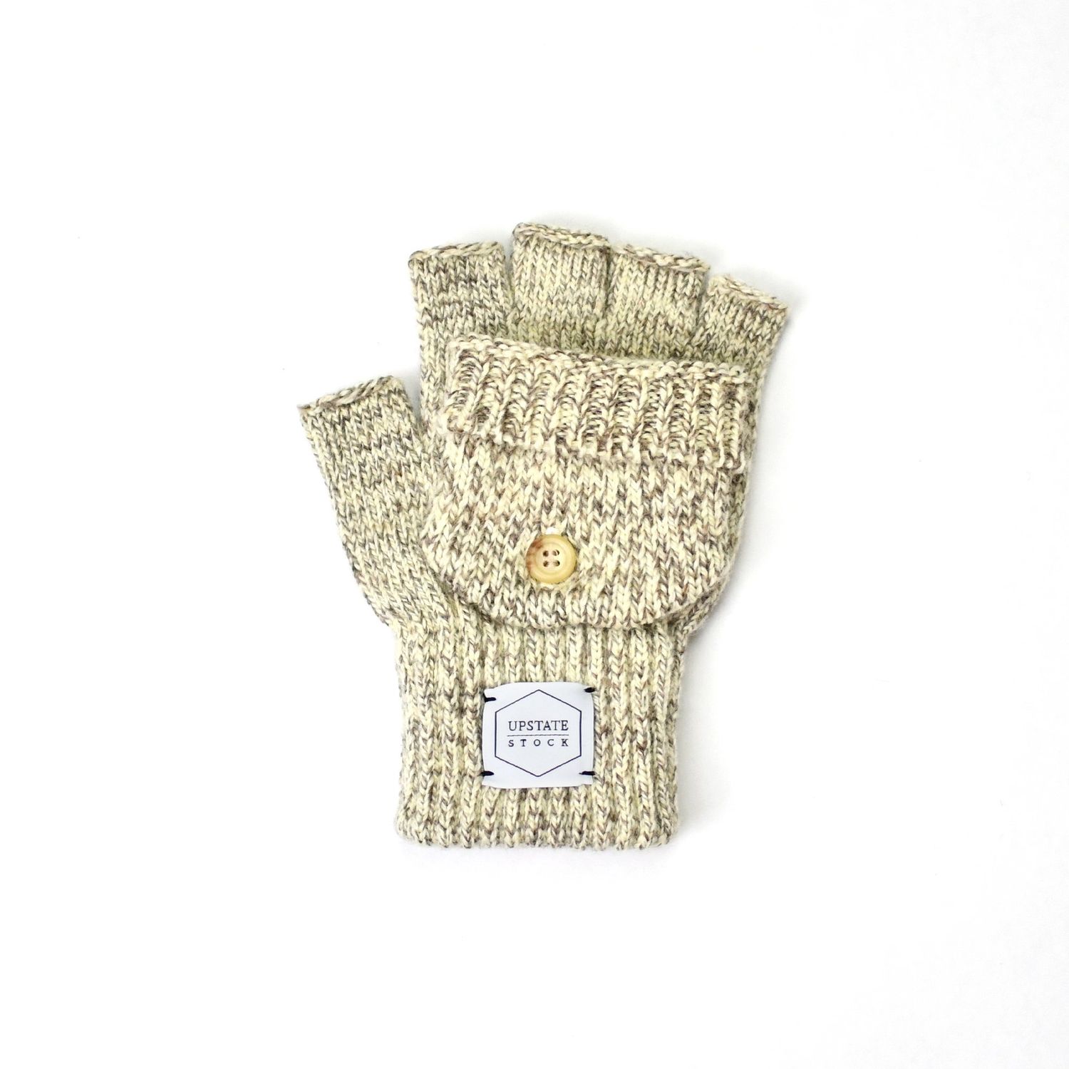 Upstate Stock Wool Oatmeal Convertible Glove/Mitten, Size: S/M