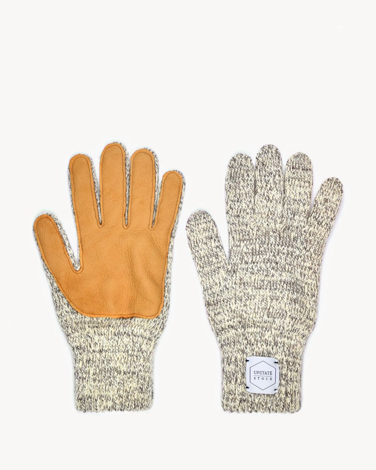 Upstate Stock Wool Full Finger Gloves Oatmeal/Natural Deerskin, Size: Small