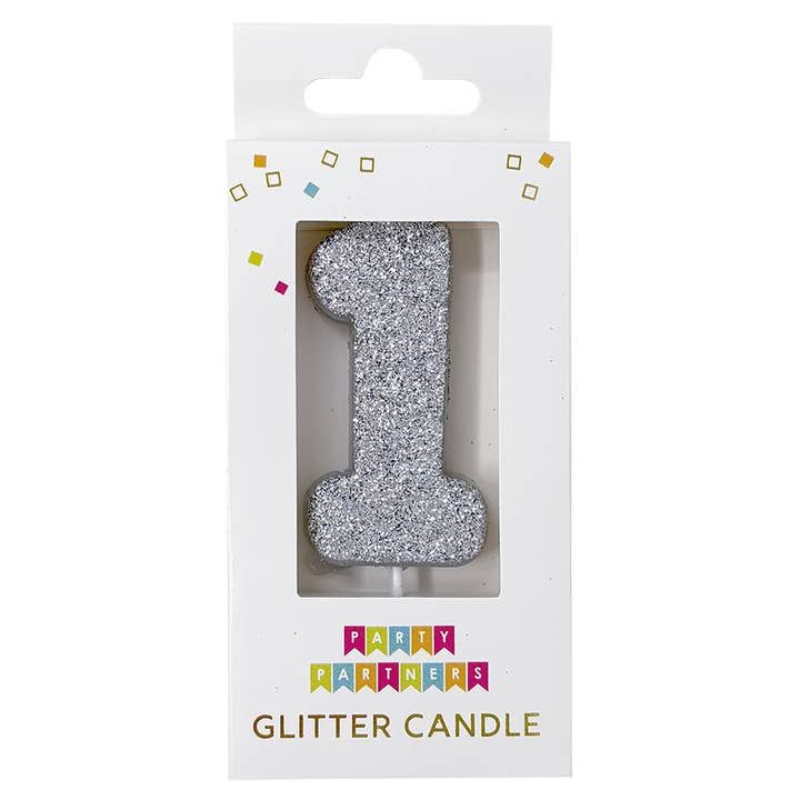 Glitter Number Candle Silver, Numbers: 1
