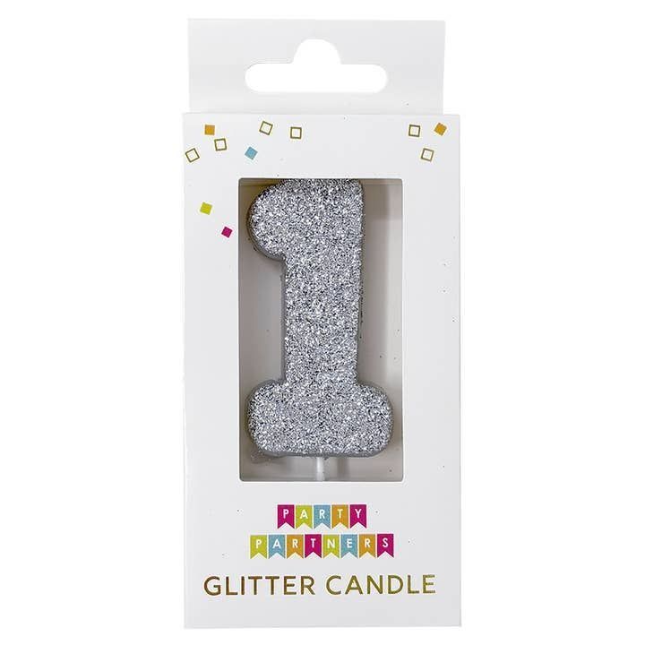Glitter Number Candle Silver