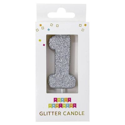 Glitter Number Candle Silver