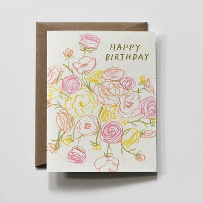 Bright Floral Bouquet Outline Birthday