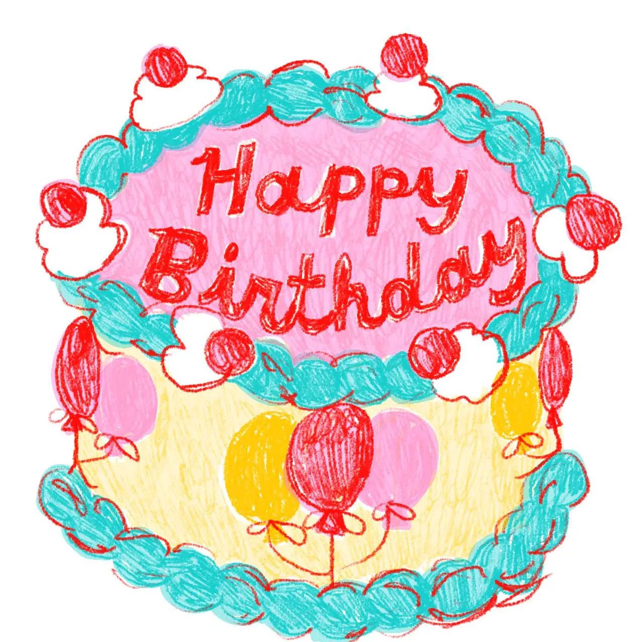 HBD Balloon Cake Risograph Card