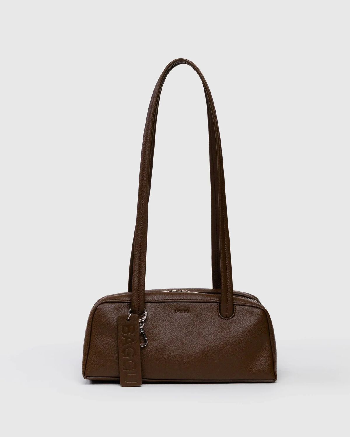 Baggu Recycled Small Leather Bowler Bag Brown