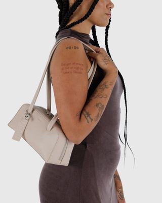 Baggu Recycled Small Leather Bowler Bag Stone