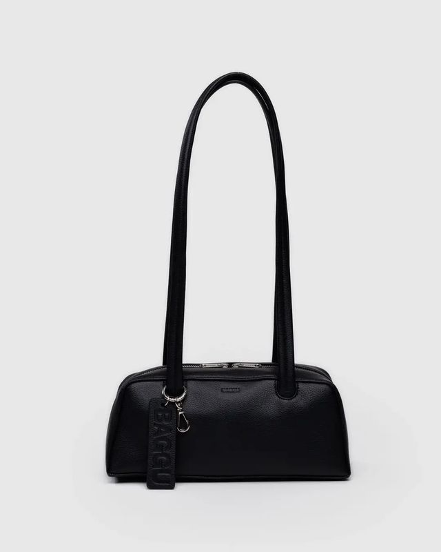 Baggu Recycled Small Leather Bowler Bag Black