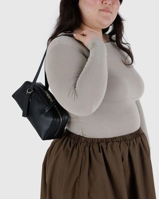 Baggu Recycled Small Leather Bowler Bag Black