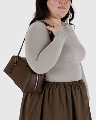 Baggu Recycled Leather Bowler Bag Brown