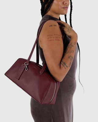 Baggu Recycled Leather Bowler Bag Mahogany