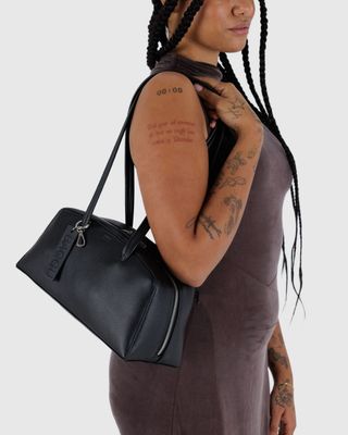 Baggu Recycled Leather Bowler Bag Black