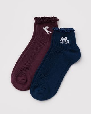 Baggu Lettuce Edge Sock Set Mahogany &amp; Navy Icons