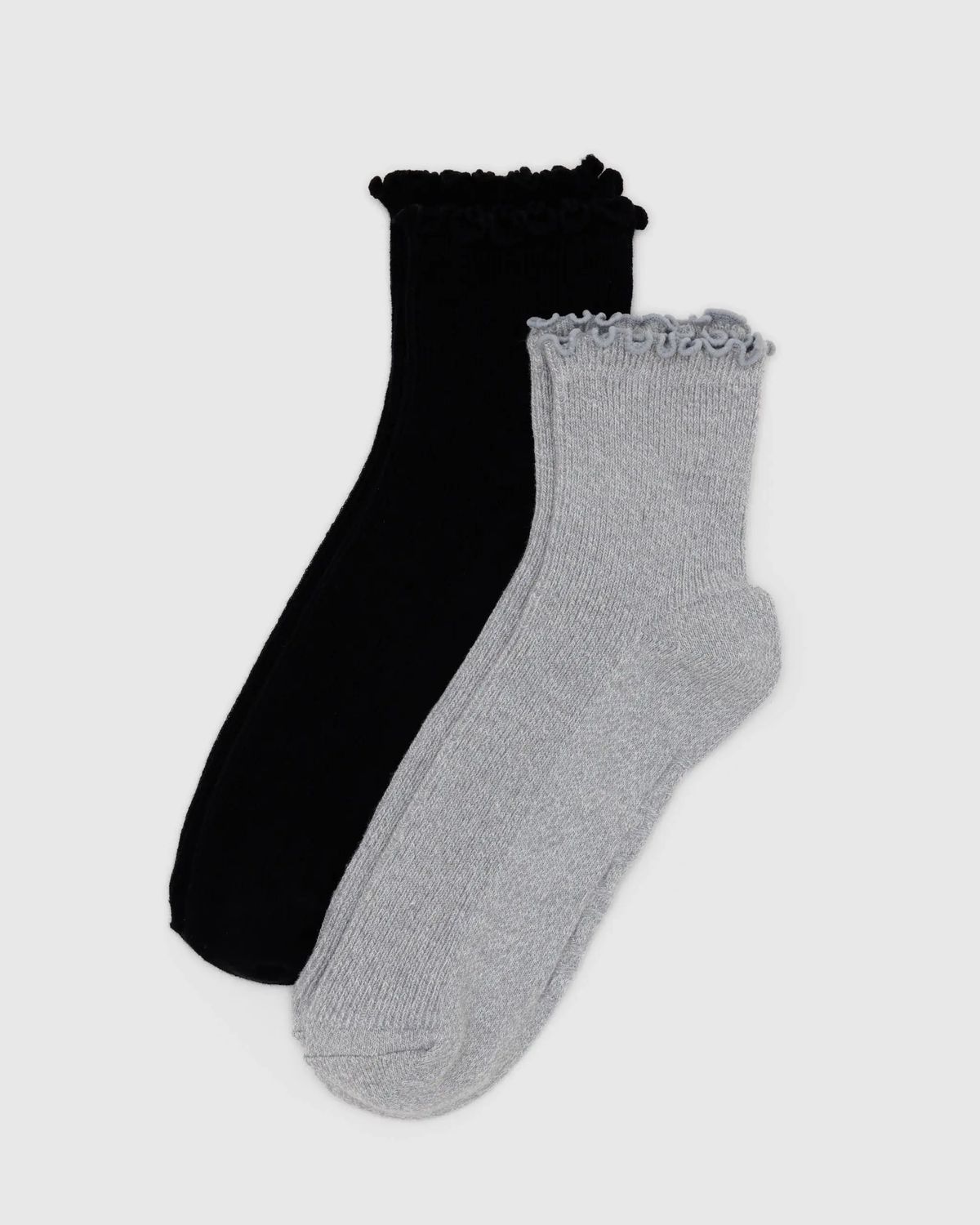 Baggu Lettuce Edge Sock Set Heather Grey &amp; Black