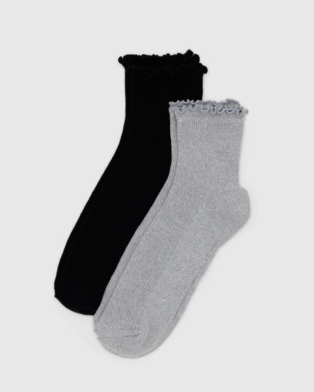Baggu Lettuce Edge Sock Set Heather Grey &amp; Black