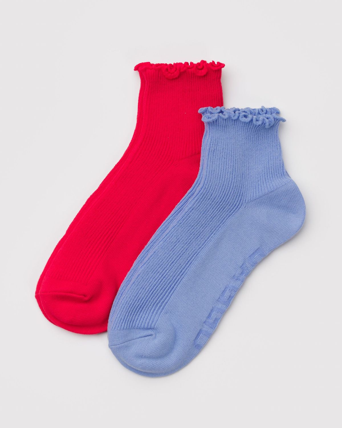 Baggu Lettuce Edge Sock Set Light Blue &amp; Red