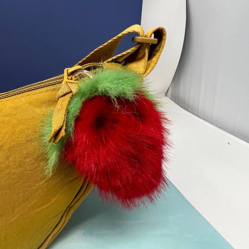 Rainbow Unicorn Fuzzy Strawberry Pom-Pom Bag Charm