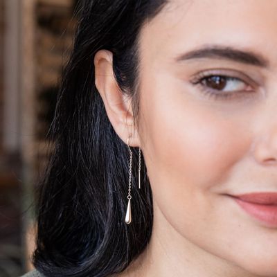 Refined Teardrop Threader Earring Sterling Silver
