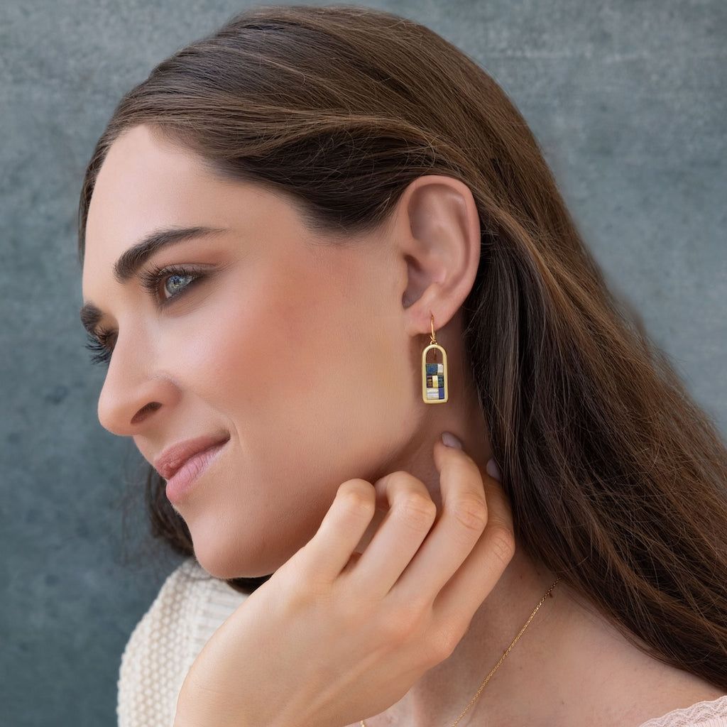 Miyuki Frame Earring Indigo Gold