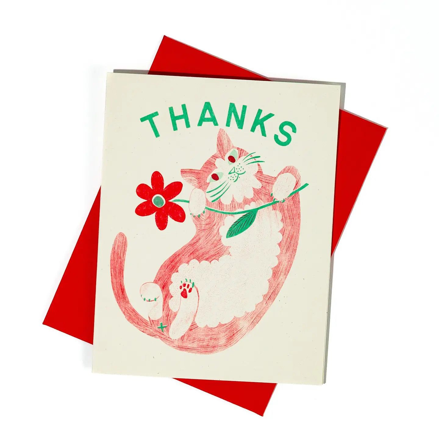 Thanks Cat &amp; Flower - Risograph Card