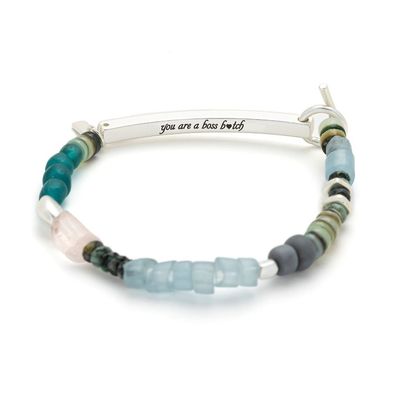 Hidden Message Bracelet Boss B_tch Rose Quartz Silver